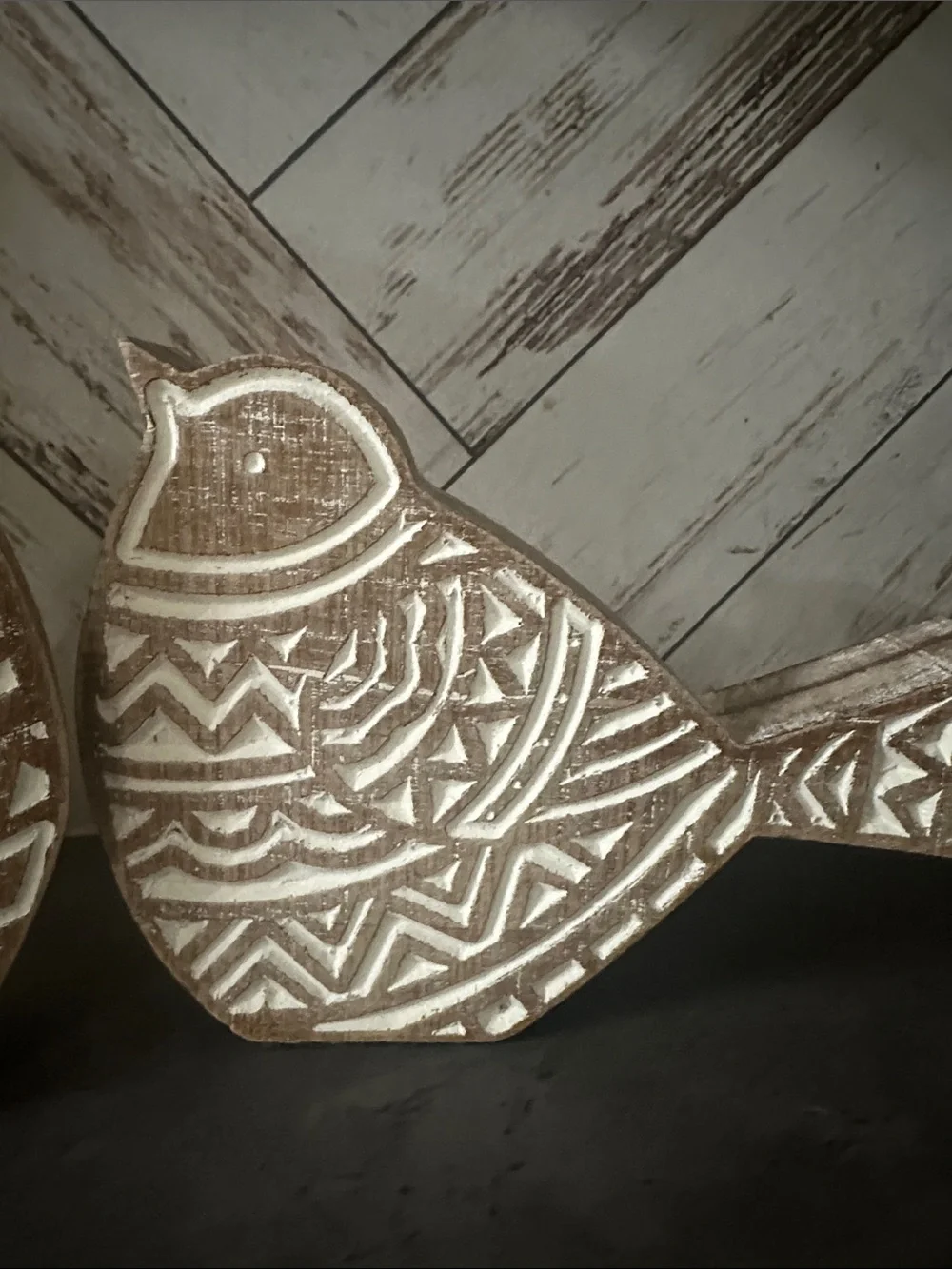 Wooden Decorative Bird Pair in Natural White Wash - Home Accents